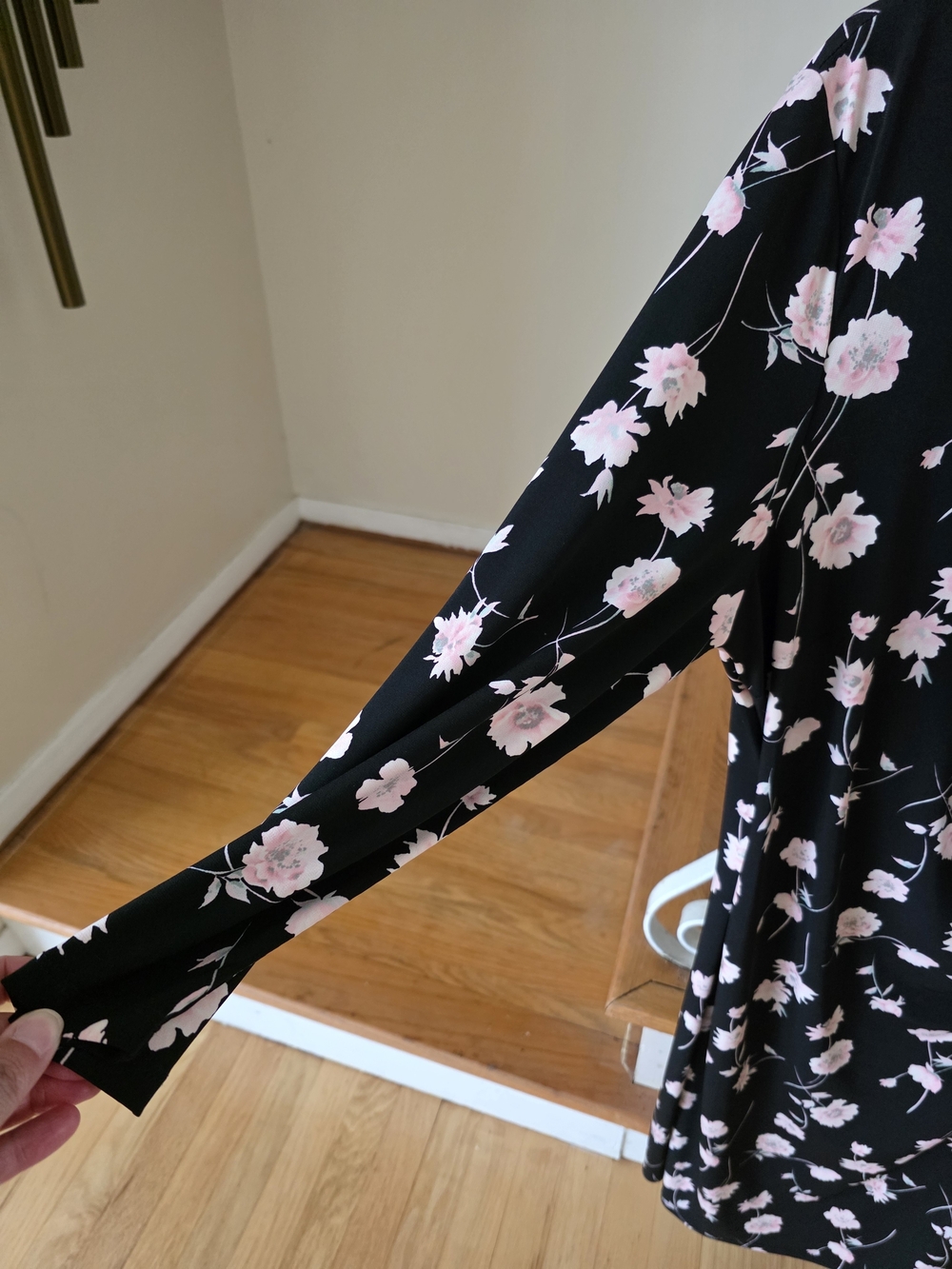 Anne Klein Black Midi Dress with Pink Floral Print - Picture 4 of 5